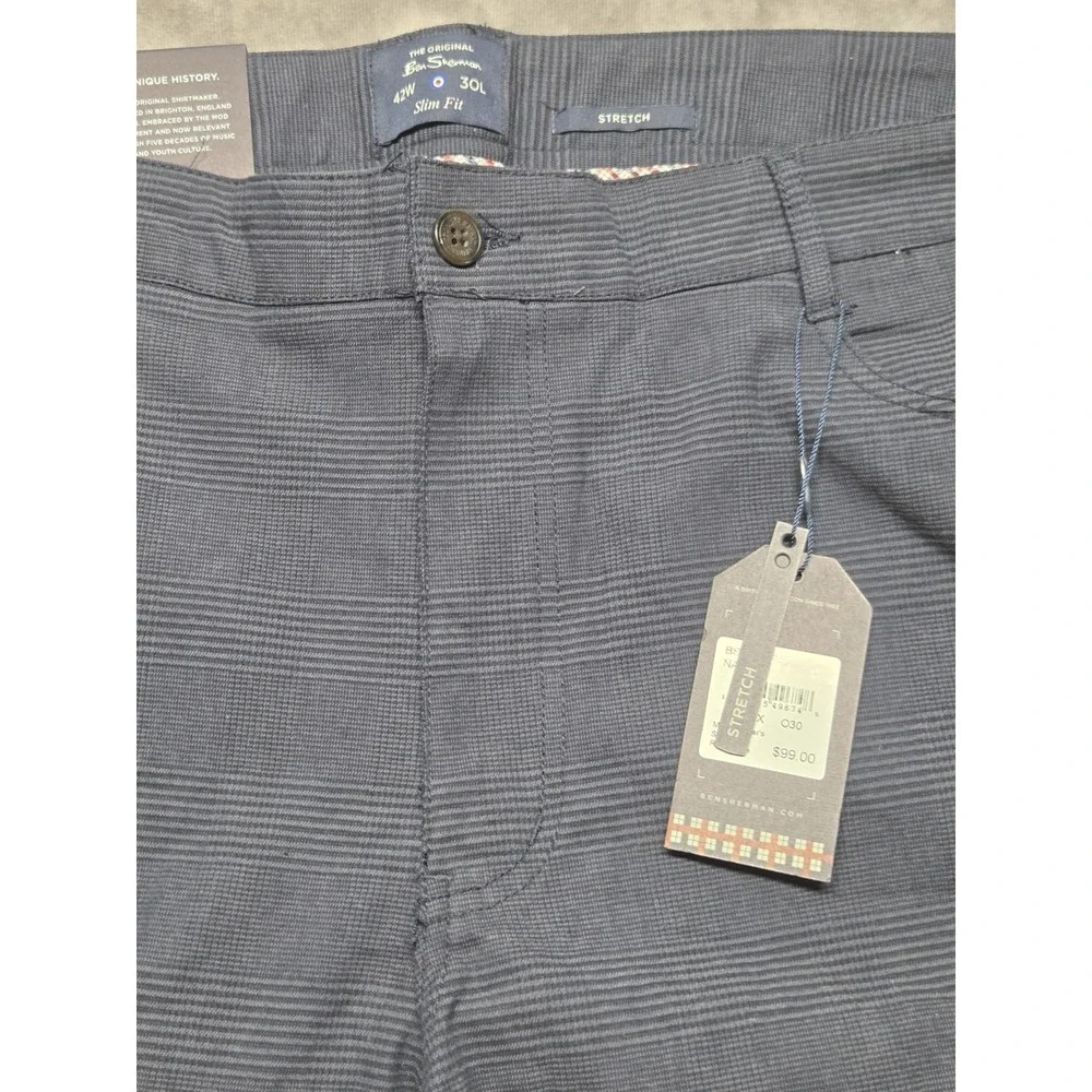Ben Sherman Mens Blue Black Slim-Fit Pants Size 42W 30L NWT Classic Preppy